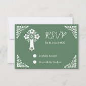 RSVP kaart Bloemen Kruis Doop varen Groen (Voorkant)