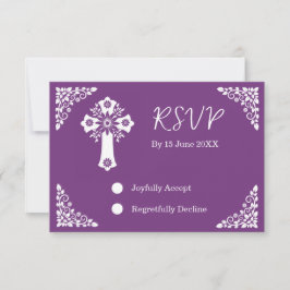 RSVP-kaart Bloemenkruis doopsel Sweet Plum RSVP Kaartje