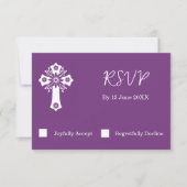 RSVP-kaart Bloemenkruis doopsel Sweet Plum RSVP Kaartje (Voorkant)
