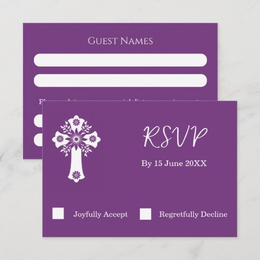 RSVP-kaart Bloemenkruis doopsel Sweet Plum RSVP Kaartje (Voorkant / Achterkant)