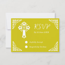 RSVP-kaart Bloemkruis Doop Geel RSVP Kaartje