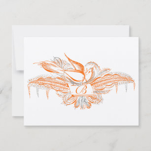 RSVP Kaart Bloemrijke Vogels Oranje Koraal & Grijs