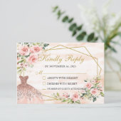 RSVP-kaart Blush Roze Quinceañera RSVP Kaartje (Staand voorkant)