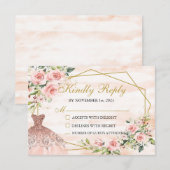 RSVP-kaart Blush Roze Quinceañera RSVP Kaartje (Voorkant / Achterkant)