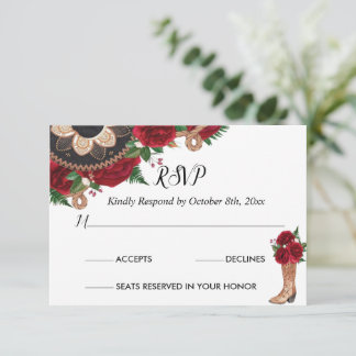 RSVP-kaart Charra Quinceañera, Red Roses Mariachi RSVP Kaartje
