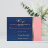 RSVP-kaart Coral & Navy met Gold Hearts RSVP Kaartje (Staand voorkant)