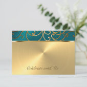 RSVP-kaart Elegant Blauwgroen Blue en Gold Filigre RSVP Kaartje (Staand voorkant)