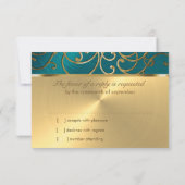 RSVP-kaart Elegant Blauwgroen Blue en Gold Filigre RSVP Kaartje (Achterkant)