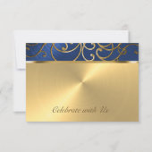 RSVP-kaart Elegant Blue en Gold Filigree RSVP Kaartje (Voorkant)