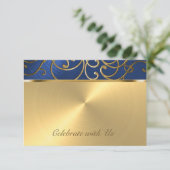 RSVP-kaart Elegant Blue en Gold Filigree RSVP Kaartje (Staand voorkant)