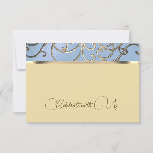 RSVP-kaart Elegant Dusty Blue en Gold Filigree Kaart (Achterkant)