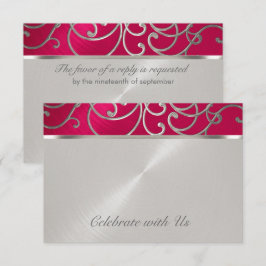 RSVP-kaart Elegant Magenta Pink Silver Filigree Kaart