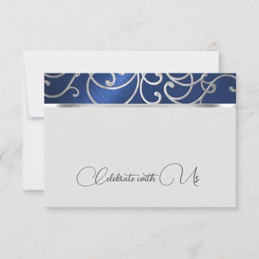 RSVP-kaart Elegant marineblauw en zilveren filigra Kaart (Voorkant)