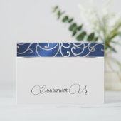 RSVP-kaart Elegant marineblauw en zilveren filigra Kaart (Staand voorkant)