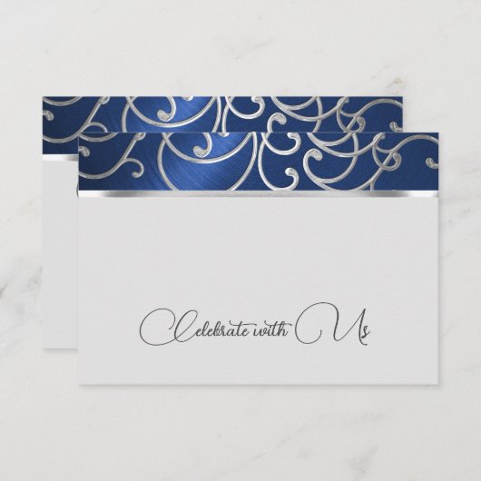 RSVP-kaart Elegant marineblauw en zilveren filigra Kaart (Voorkant / Achterkant)