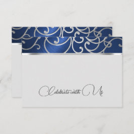 RSVP-kaart Elegant marineblauw en zilveren filigra Kaart