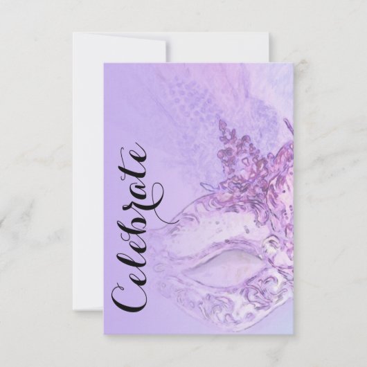 RSVP-kaart Elegant Masquerade Paars en roze RSVP Kaartje (Voorkant)