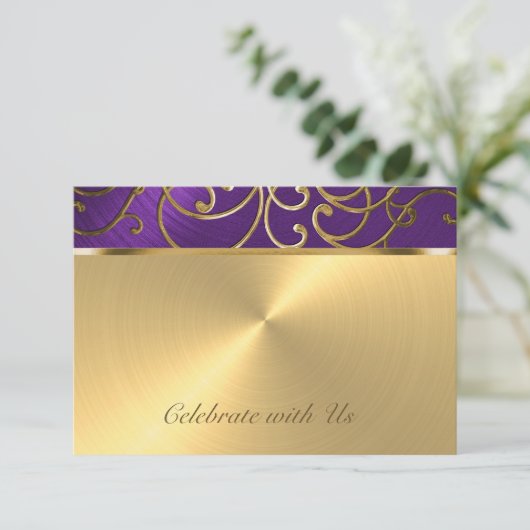 RSVP-kaart Elegant Paars en Gold Filigree RSVP Kaartje (Staand voorkant)