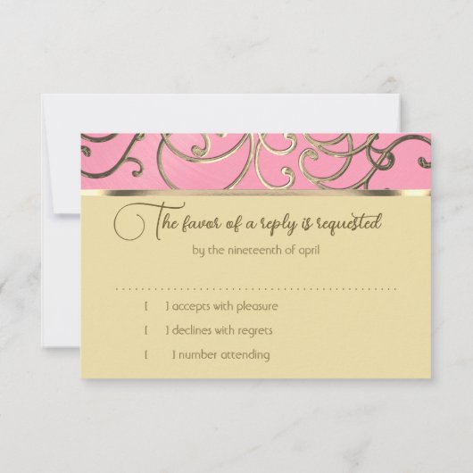 RSVP-kaart Elegant Pink en Gold Filigree Kaart (Achterkant)