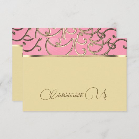RSVP-kaart Elegant Pink en Gold Filigree Kaart (Voorkant / Achterkant)