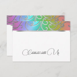 RSVP-kaart Elegant Rainbow en Silver Filigree Kaart
