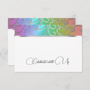 RSVP-kaart Elegant Rainbow en Silver Filigree Kaart