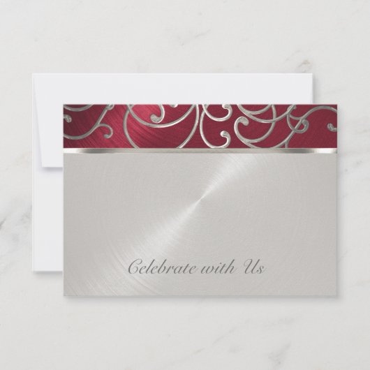 RSVP-kaart Elegant Red en Silver Filigree RSVP Kaartje (Voorkant)