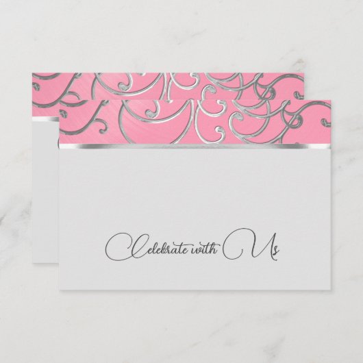 RSVP-kaart Elegant Roze en Zilveren Filigraan Kaart (Voorkant / Achterkant)