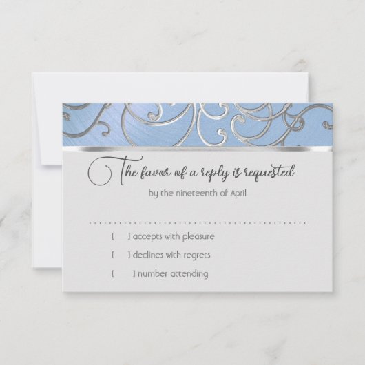 RSVP-kaart Elegant Sky Blue en Gold Filigree Kaart (Voorkant)