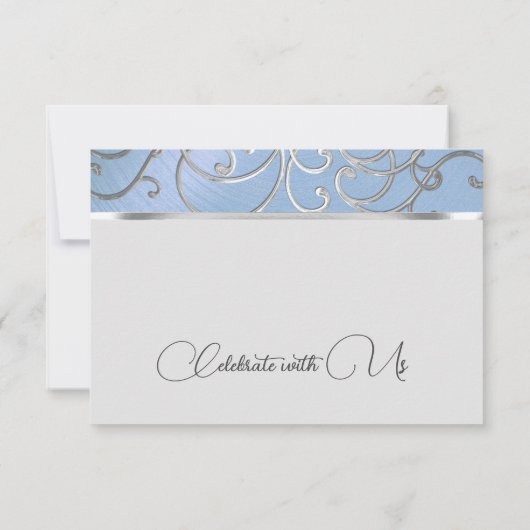RSVP-kaart Elegant Sky Blue en Gold Filigree Kaart (Achterkant)