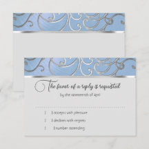 RSVP-kaart Elegant Sky Blue en Gold Filigree