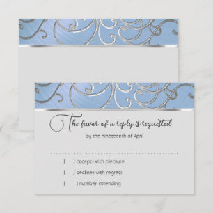 RSVP-kaart Elegant Sky Blue en Gold Filigree Kaart