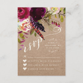 RSVP-KAART | Elegante Bloemen Rustiek Boho Roos Kr RSVP Kaartje