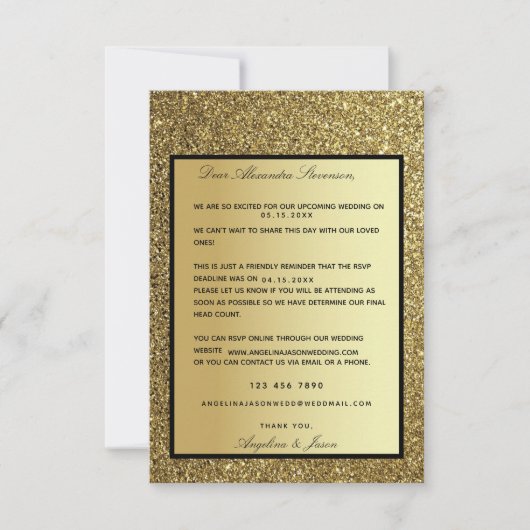 RSVP-kaart Glitter Gold Reminder Wedding RSVP Kaartje (Voorkant)