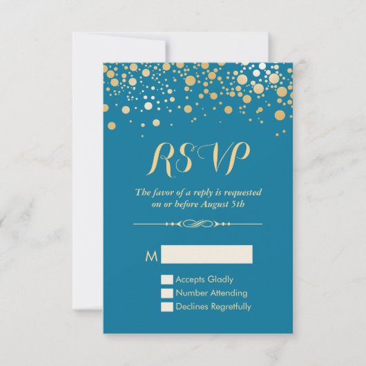 RSVP-kaart - Gold Confetti Stippen Royal Blue RSVP Kaartje (Voorkant)