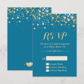 RSVP-kaart - Gold Confetti Stippen Royal Blue RSVP Kaartje (Voorkant / Achterkant)