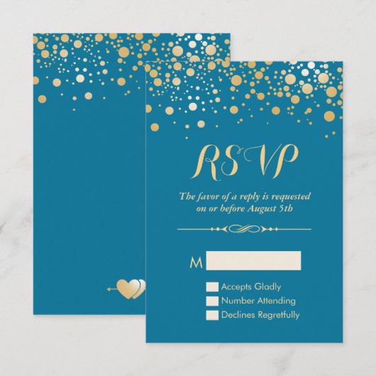 RSVP-kaart - Gold Confetti Stippen Royal Blue RSVP Kaartje (Voorkant / Achterkant)