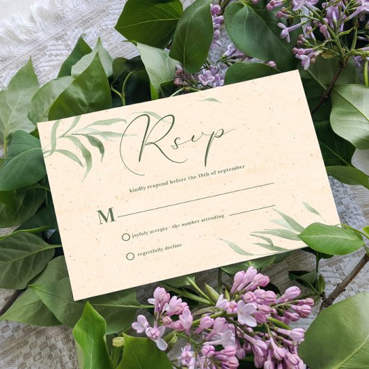 RSVP-kaart, groen foliage beige papier Kaart