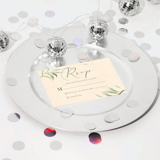 RSVP-kaart, groen foliage beige papier Kaart