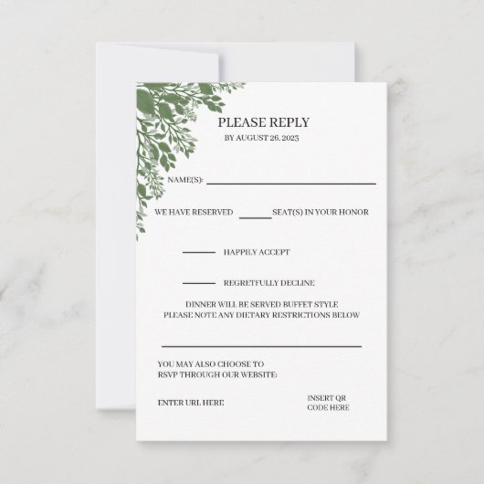 RSVP-kaart in klassiek groen RSVP Kaartje (Voorkant)