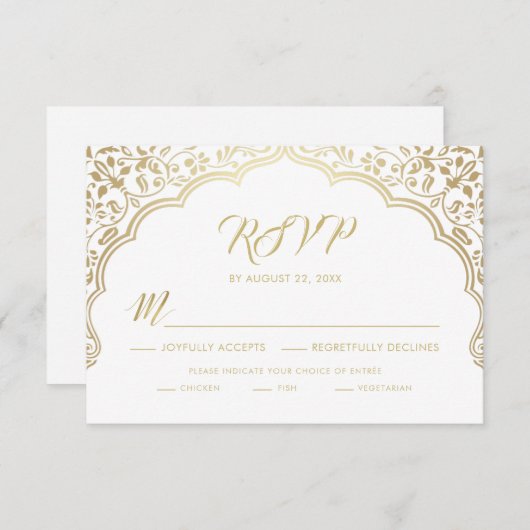 RSVP-Kaart (Indische bruiloft), wit en goud RSVP Kaartje (Voorkant / Achterkant)