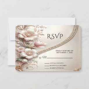 RSVP-kaart met bloem- en parelversieringen RSVP Kaartje