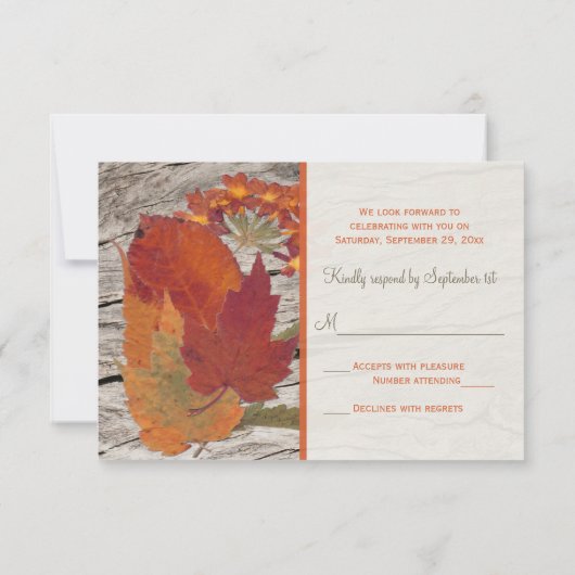 RSVP-kaart met gedroogd herfst leien en bloemen Kaart (Achterkant)
