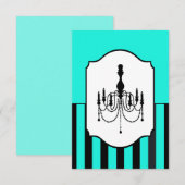 RSVP-kaart met gestreepte turquoise en zwarte kroo RSVP Kaartje (Voorkant / Achterkant)