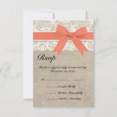 RSVP-kaart met lace en koraal, lint en burlap RSVP Kaartje (Voorkant)
