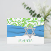 RSVP-kaart met limoen, wit, blauw AFGEDRUKT RSVP Kaartje (Staand voorkant)
