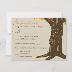 RSVP-kaart met Oak Tree Fall Weddenschap met menus RSVP Kaartje