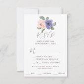 RSVP-kaart met paarse bloemen en kant-en-menu RSVP Kaartje (Voorkant)