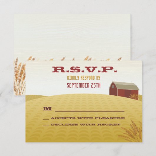 RSVP-kaart met Red Barn Wedding RSVP (Voorkant / Achterkant)