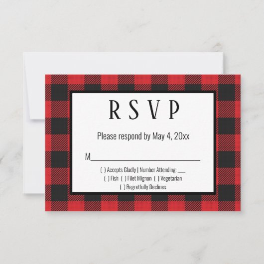 RSVP-kaart met Red Black Buffalo Pset Wedding RSVP (Voorkant)